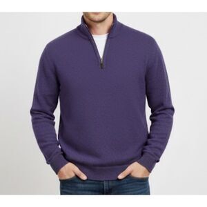 Tommy Bahama Reversible Quarter Zip Neck Pullover Sweater Purple Gray Large